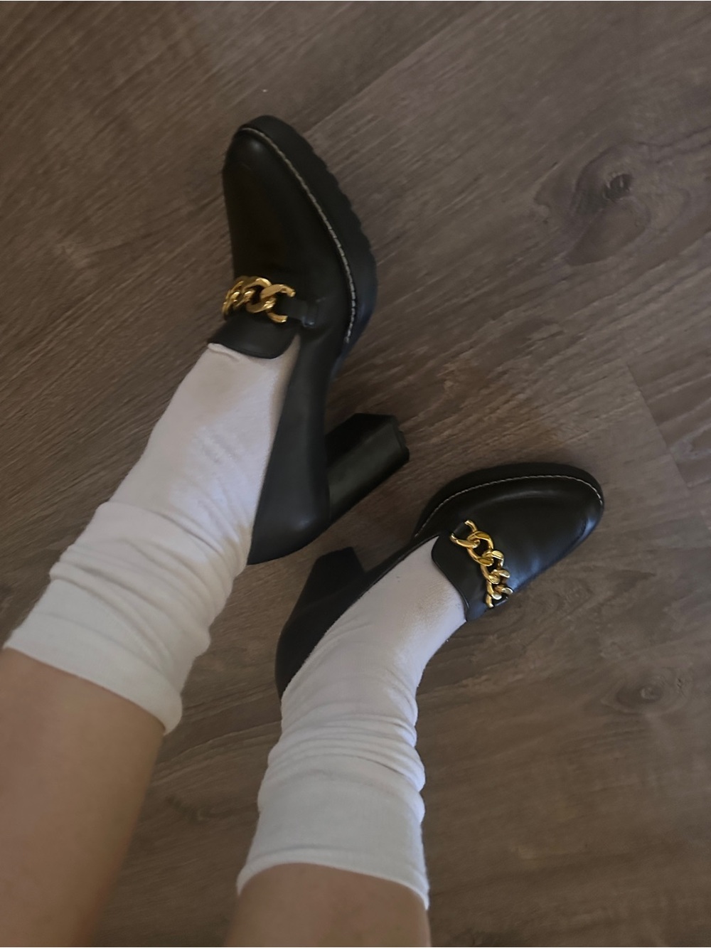 Black Chain-Accent Block Heel Loafers naturalizer